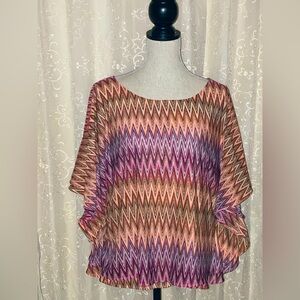 Jennifer Lopez layered sheer multicolor geometric short sleeve women’s  …